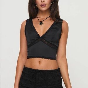 Princess Polly Black Lace Detail V-Neck Top